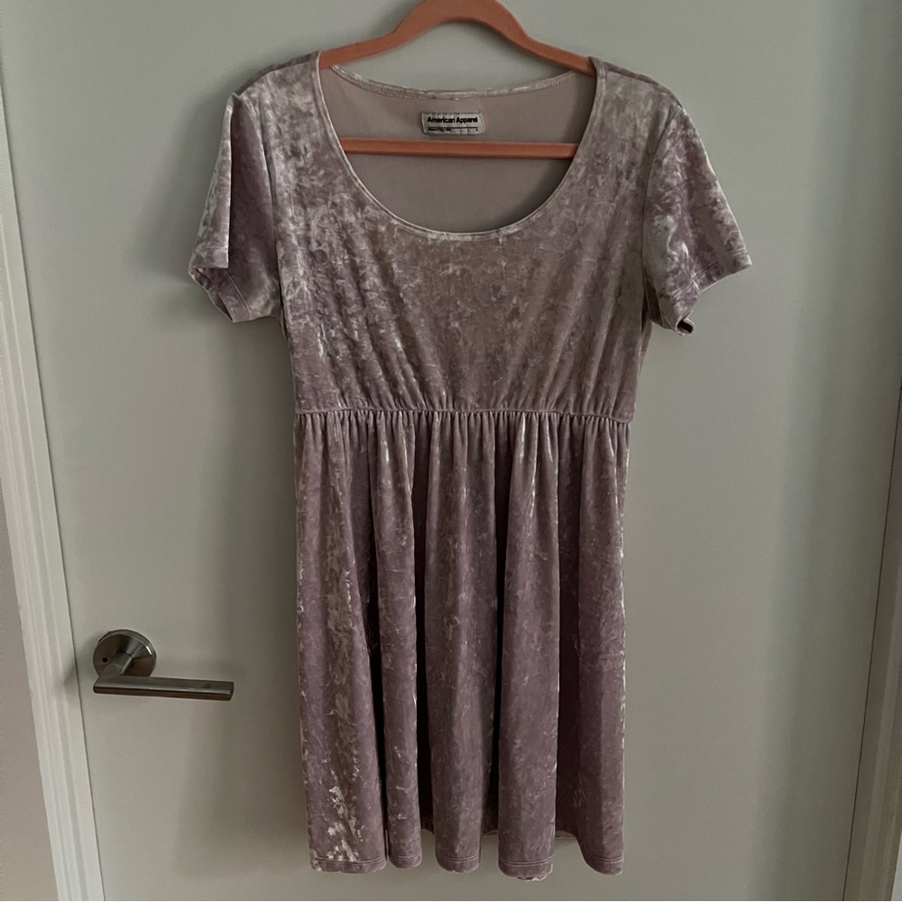 American Apparel Crushed Marshmallow Velvet Babydoll Skater Dress - Large